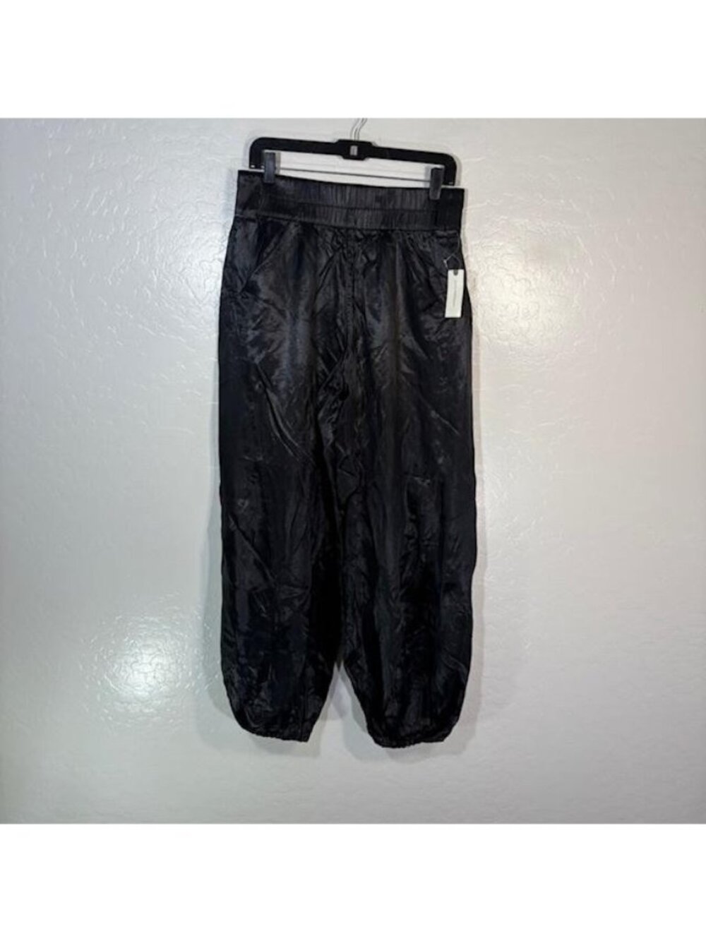 Pilcro Pants Womens S Black Satin Jogger Elastic Waist Cuffed Ankle Pockets
